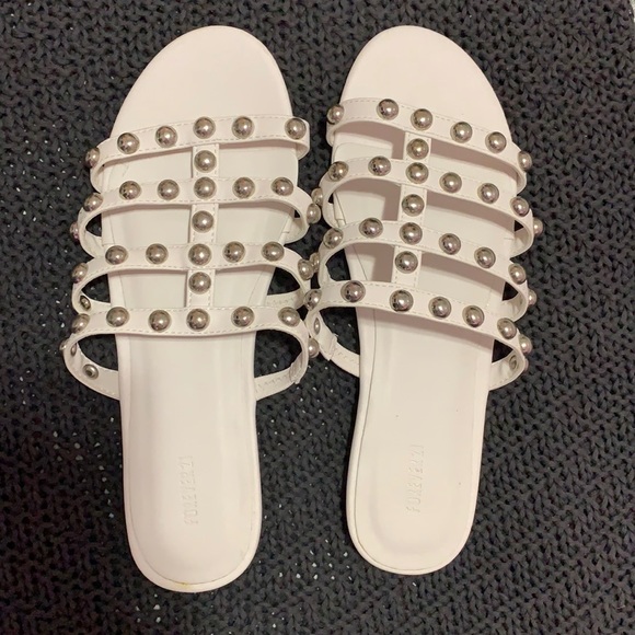 White Studded Sandals - Picture 1 of 2
